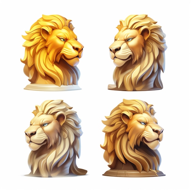 Quattro teste di leone su uno sfondo bianco
