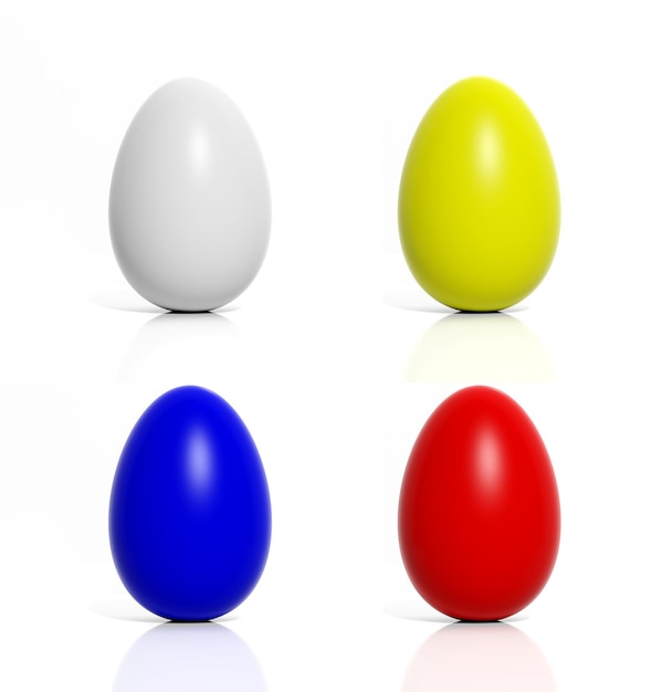 Quattro uova colorate blueyellowredwhite isolate