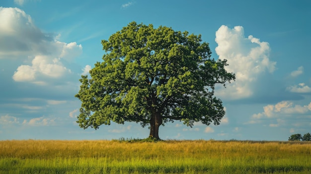 Quercia verde sola nel campo