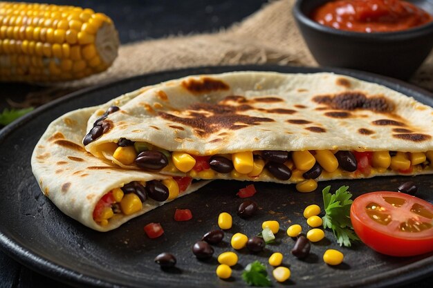 Quesadilla con fagioli neri e mais