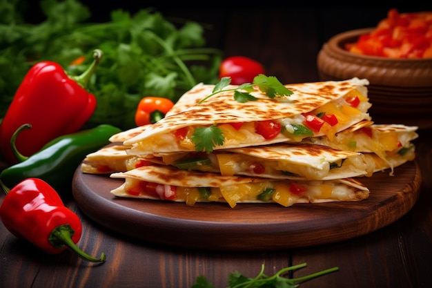 Quesadilla di pollo messicano con formaggio e peperoncini isolati su sfondo bianco