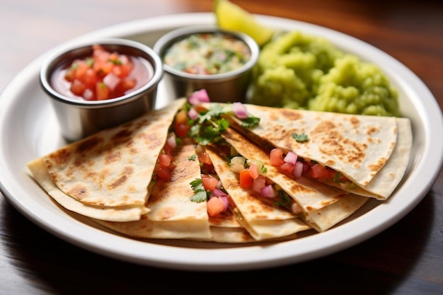 Quesadilla servita con un lato di crema di chipotle affumicato