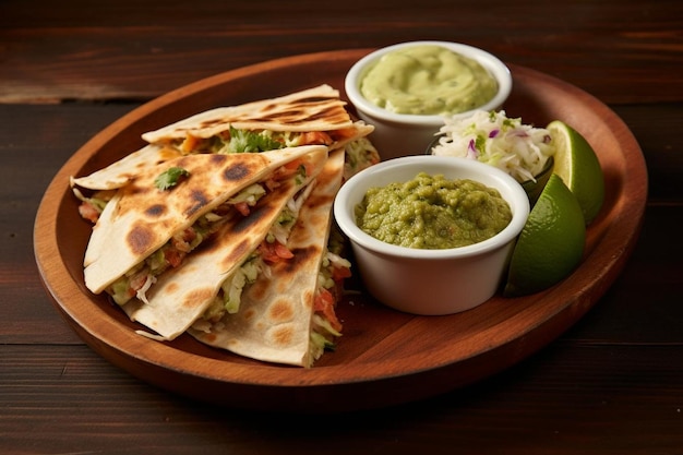 Quesadillas servite con un lato di cremoso ranch di avocado