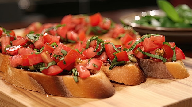 Questa bruschetta fredda con dadini di pomodoro basilico fresco e aceto balsamico piccante è un perfetto equilibrio tra semplicità e bontà Generated by AI