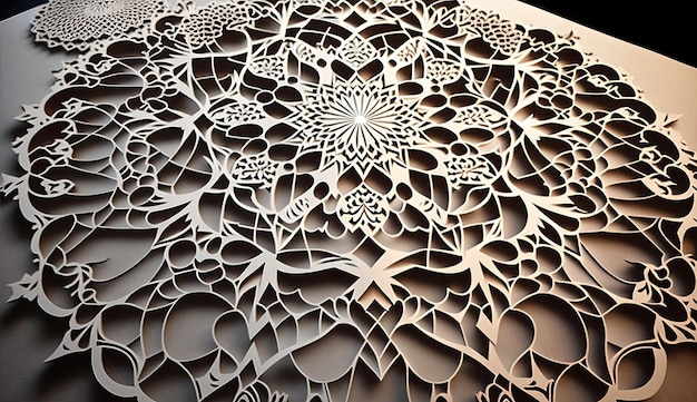 Questa collezione di arte islamica del taglio della carta mostra tre intricati disegni, ognuno dei quali presenta motivi affascinanti formati da tagli e pieghe delicati Generato dall'intelligenza artificiale