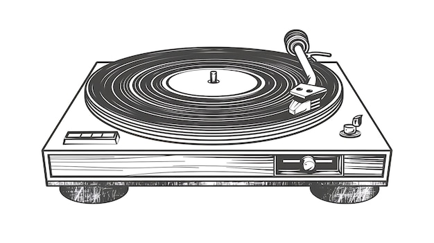 Questa è un'illustrazione vettoriale di un giradischi. È un semplice disegno in bianco e nero di un lettore di dischi.