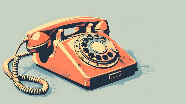 Questa è un'illustrazione vettoriale di un telefono rotativo vintage il telefono è arancione e ha un quadrante crema il telefono è seduto su un tavolo blu