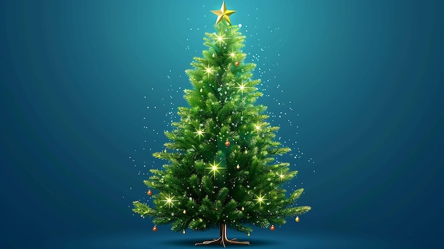 Questa è una bellissima immagine di un albero di Natale l'albero è decorato con luci e ornamenti e c'è una stella in cima