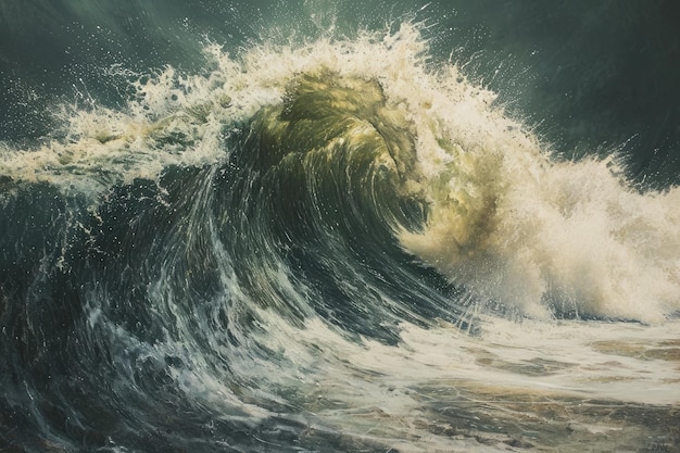 Questa foto cattura l'intensità di una grande onda oceanica che si schianta sulla costa.