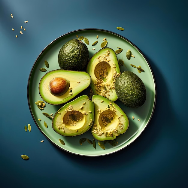 questa foto presenta avocado tagliati su un piatto nello stile del ritocco minimo