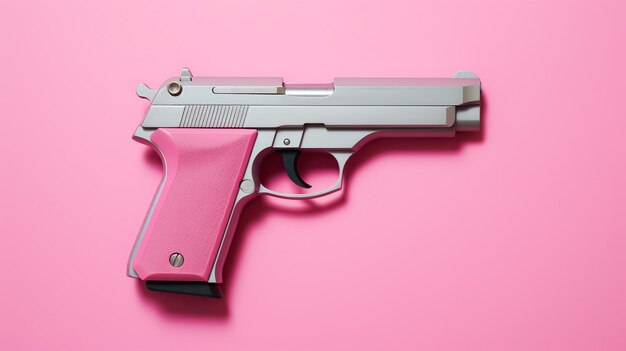 Questa foto presenta una pistola rosa centrata su uno sfondo rosa brillante che presenta