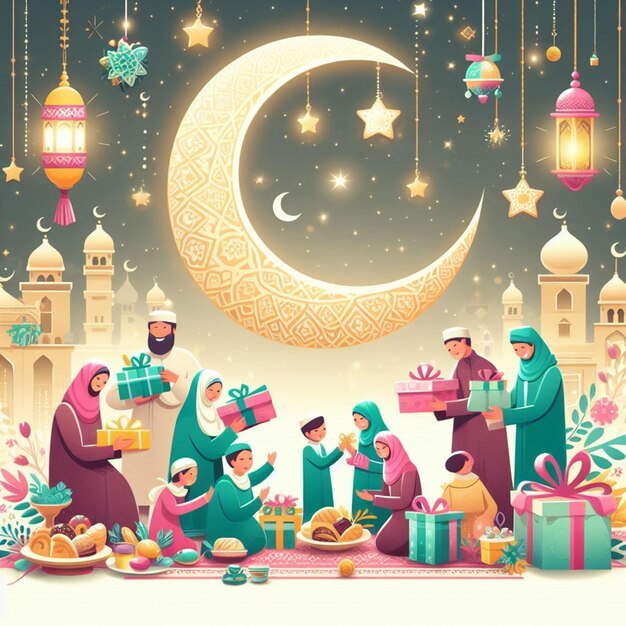 Questa illustrazione è fatta per Eid al Fitr Eid al Adha e Mahe Ramadan