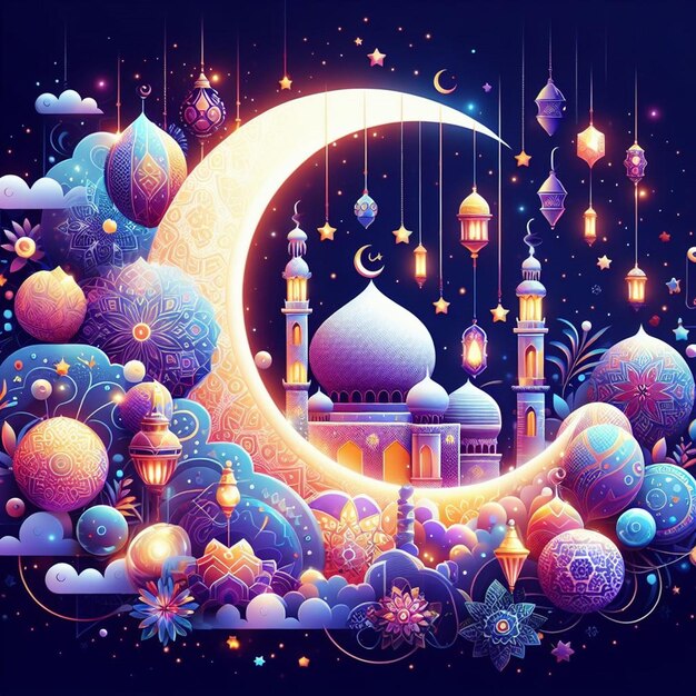 Questa illustrazione è fatta per Eid al Fitr Eid al Adha e Mahe Ramadan