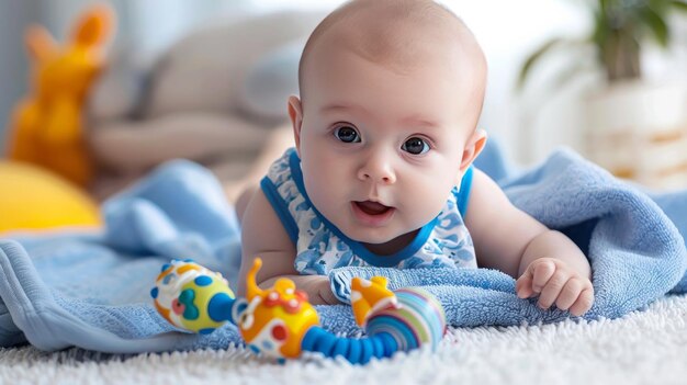 Questa immagine si concentra sul concetto di infanzia e infanzia con un primo piano di un sonaglietto bambino