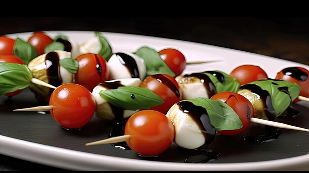 Questi spiedini di insalata caprese sono un modo vivace e gustoso per gustare la classica combinazione di pomodori mozzarella e basilico Generated by AI