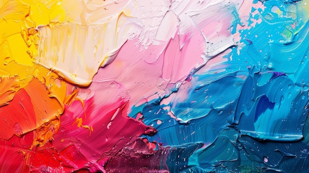 Questo dipinto colpisce con pennellate vibranti e colorate che mostrano uno stile astratto