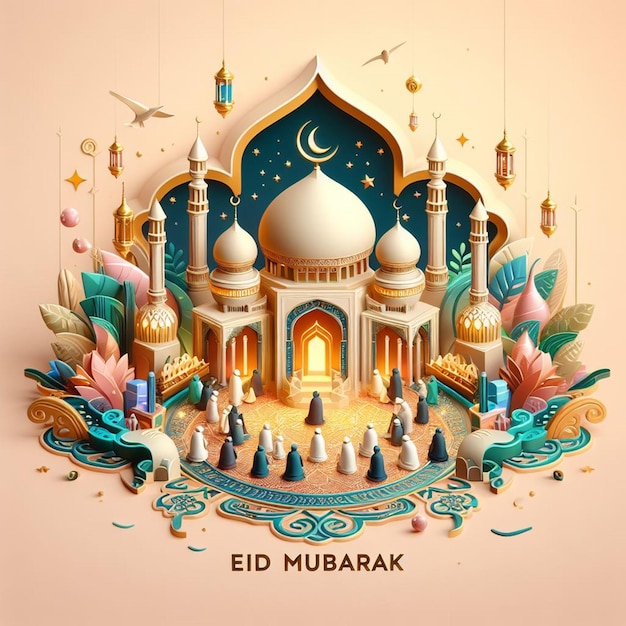 Questo disegno 3D è fatto per Eid ul Fitr e Eid al Adha