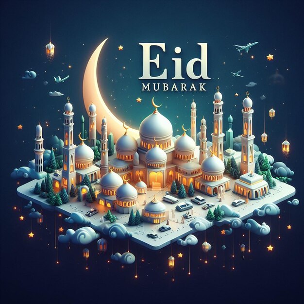 Questo disegno 3D è fatto per Eid ul Fitr e Eid al Adha