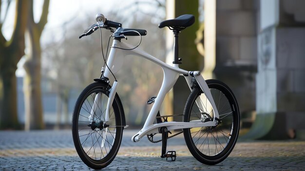 Questo è un concetto di design di bicicletta minimalista futuristico con un'attenzione alle linee pulite e al design semplice