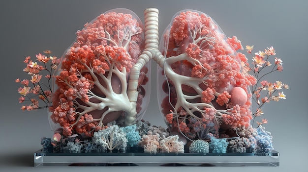 Questo è un modello 3D dell'anatomia polmonare del sistema respiratorio umano