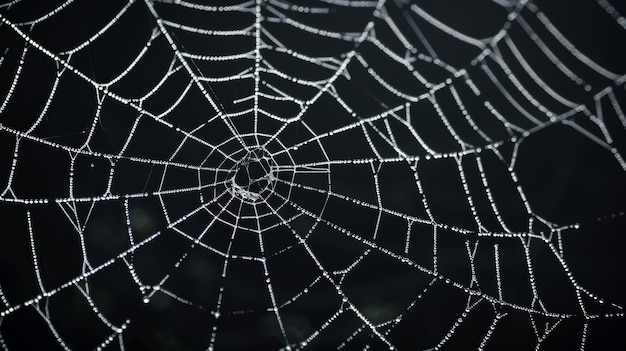 Questo è uno sfondo realistico di rete di ragno con reti di ragno inquietanti su uno sfondo nero è una consistenza decorativa inquietante con una linea di filo appiccicoso bianco sottile questa è una trappola di aracnidi per insetti