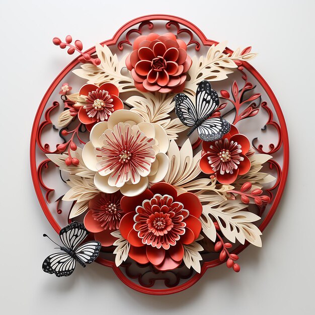 Quilling Paper Art Una lanterna rossa cinese su sfondo bianco