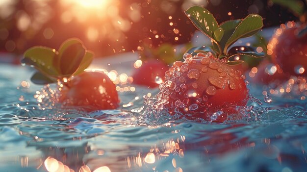 Quince sorvolando sopra l'acqua cristallina accanto alle foglie di palma lente ampia ultra dettagliata