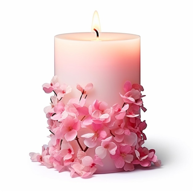 Quindici candele senza fiamma su sfondo rosa fiore Ai generato arte