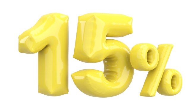 Quindici per cento 15 testo a palloncino illustrazione 3D
