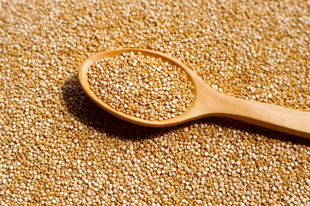 Quinoa biologica con cucchiaio di legno