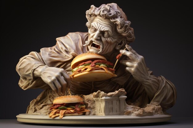 Quirky Statue tiene l'hamburger Genera Ai