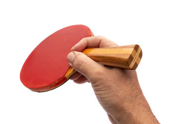 Racchetta da ping pong, isolata su sfondo bianco. Ping-pong, noto anche come ping-pong o ping pong