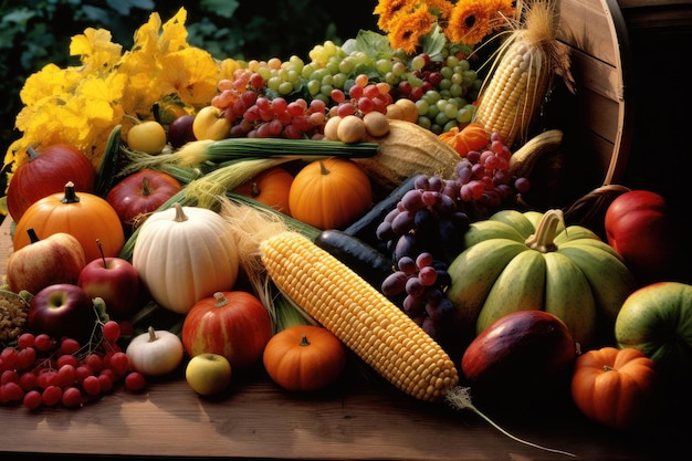 Raccogli una cornucopia traboccante di frutta e verdura