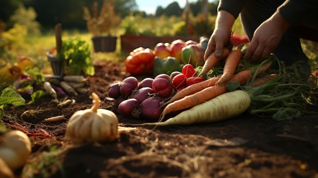 Raccogliendo le verdure sul terreno gli agricoltori raccolgono in autunno