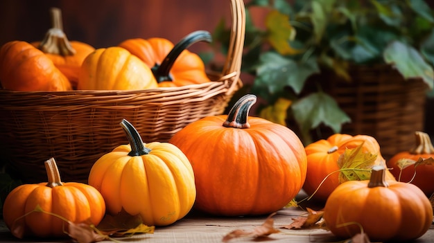 Raccolta autunnale della zucca in un cestino