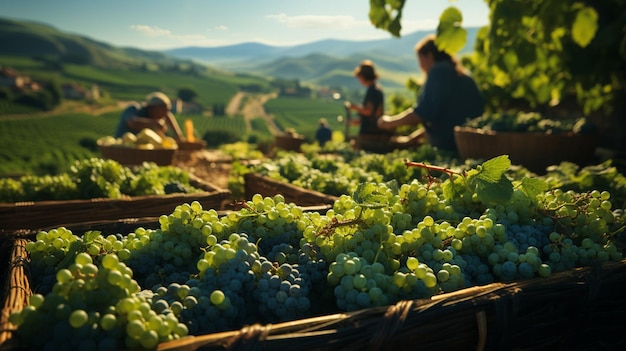 Raccolta da parte dei lavoratori nelle piantagioni di uva Generative Ai