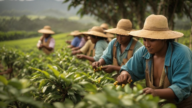 Raccolta dell'oro del caffè Coltivatori brasiliani all'alba