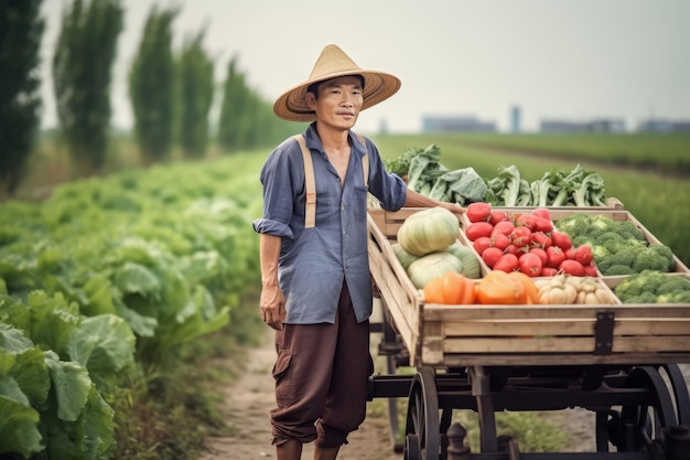 Raccolta dell'uomo asiatico Fattoria da giardino Genera Ai