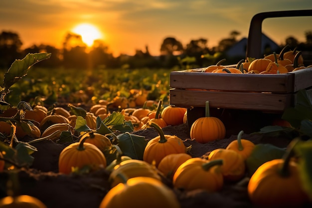 Raccolta della zucca nell'ora d'oro