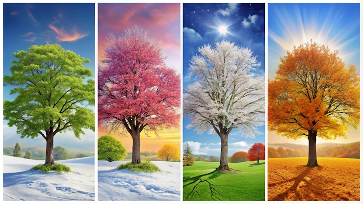 Foto raccolta di alberi stagionali