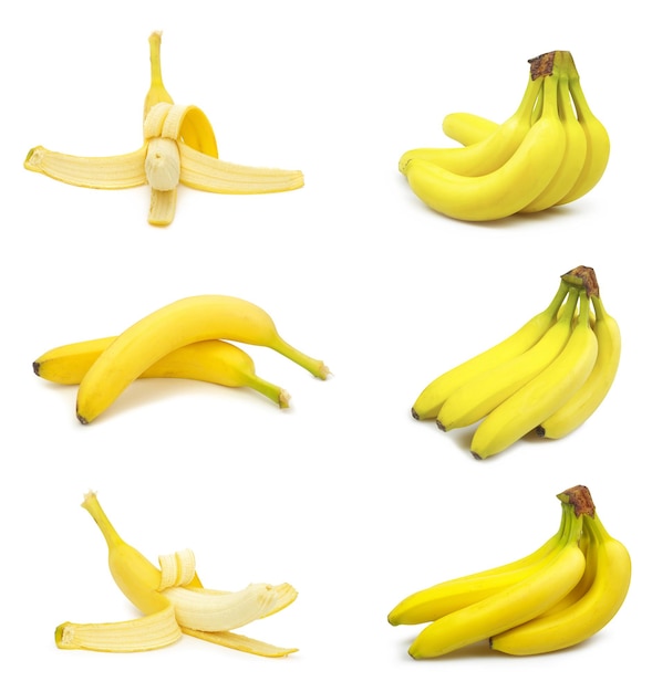 raccolta di banane fresche isolate su sfondo bianco