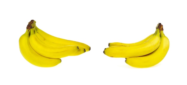 Raccolta di banane gialle isolate su sfondo bianco