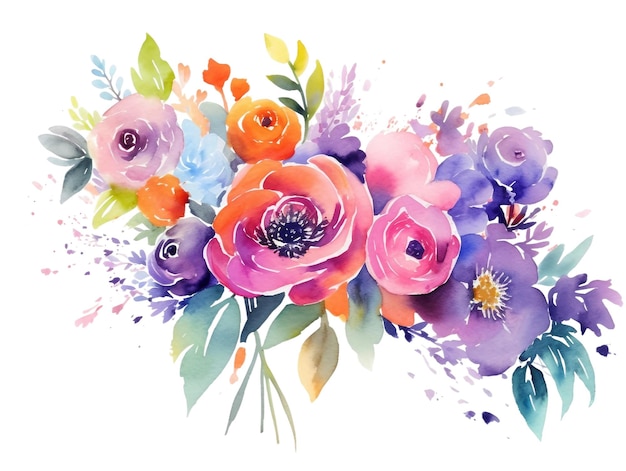 Raccolta di elementi naturali floreali di fiori ad acquerello su sfondo trasparente AI generato