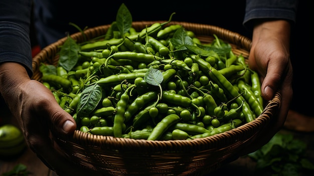 Raccolta di fagioli verdi freschi.