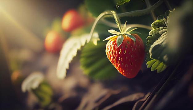 Raccolta di fragole fresche in azienda Primo piano di fragole biologiche fresche che crescono su una vite