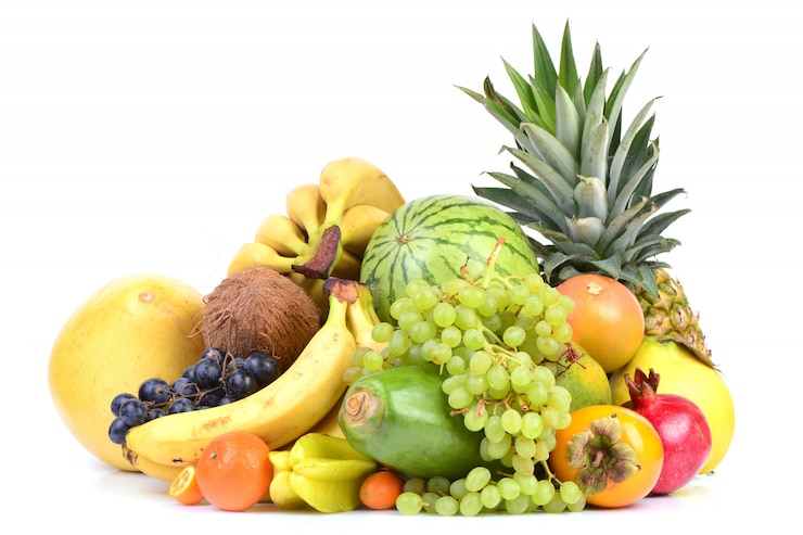 Foto raccolta di frutta fresca.