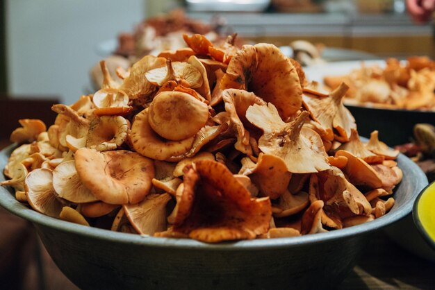 Raccolta di funghi molte piante autunnali preparazione di funghi