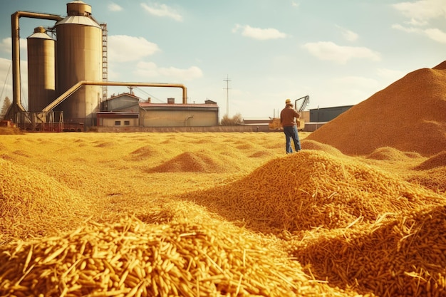 Raccolta di grano grano trattore mietitrebbia Una serie di lavori nella fase finale dell'agricoltura Fertilità delle colture raccolte e benessere familiare Raccolta di prodotti maturi e cibo AI generativa