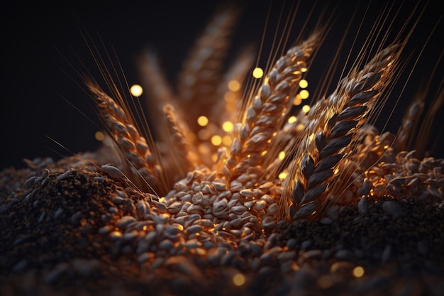 Raccolta di grano grano trattore mietitrebbia Una serie di lavori nella fase finale dell'agricoltura Fertilità delle colture raccolte e benessere familiare Raccolta di prodotti maturi e cibo AI generativa