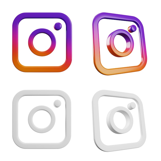 Raccolta di icone dei social media Instagram Icona di rendering 3d dei social media isolata su sfondo bianco